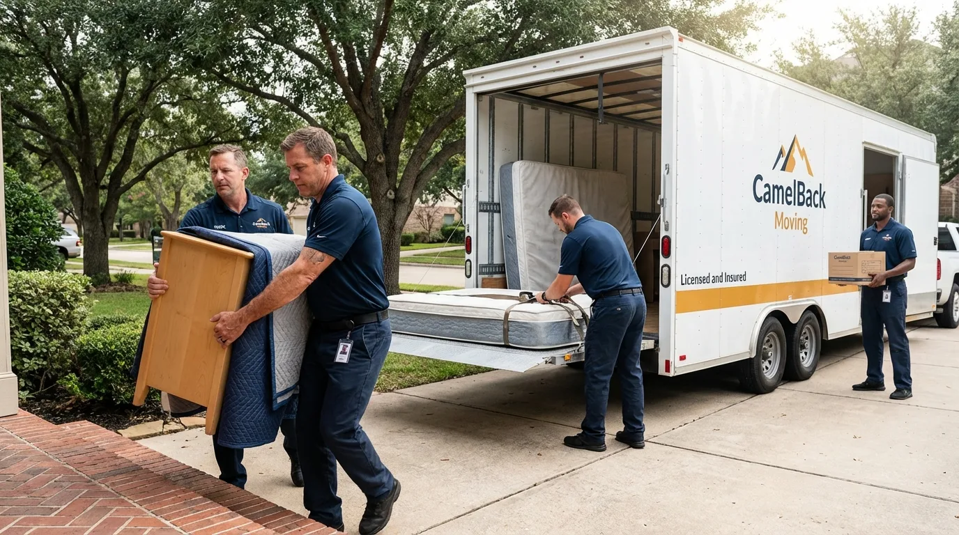 Crew loading residential truck for cross-state move from East Liverpool, OH