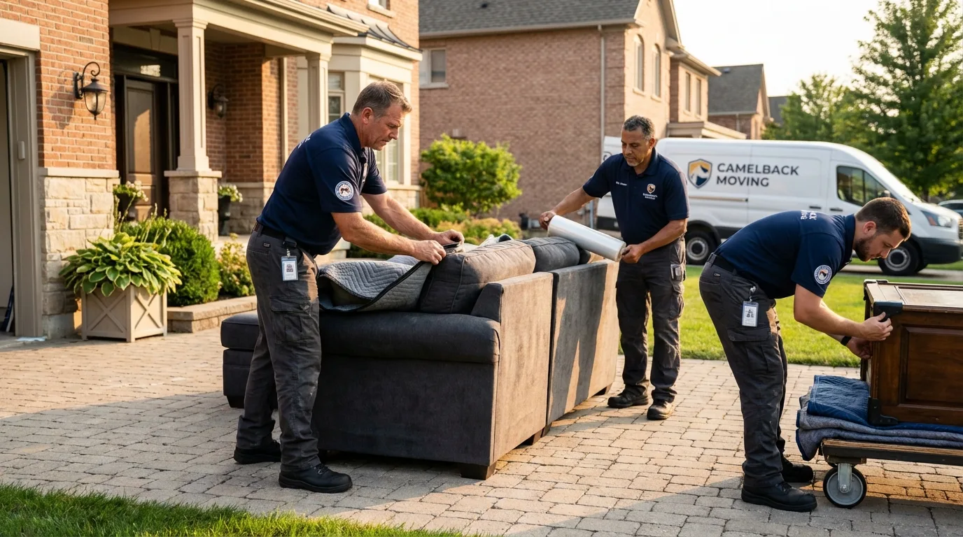 Large estate moving crew wrapping furniture in East Liverpool, OH