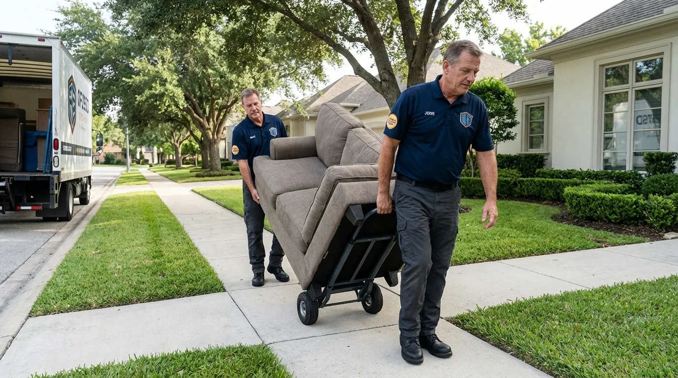 Local residential moving crew loading furniture in East Liverpool, OH