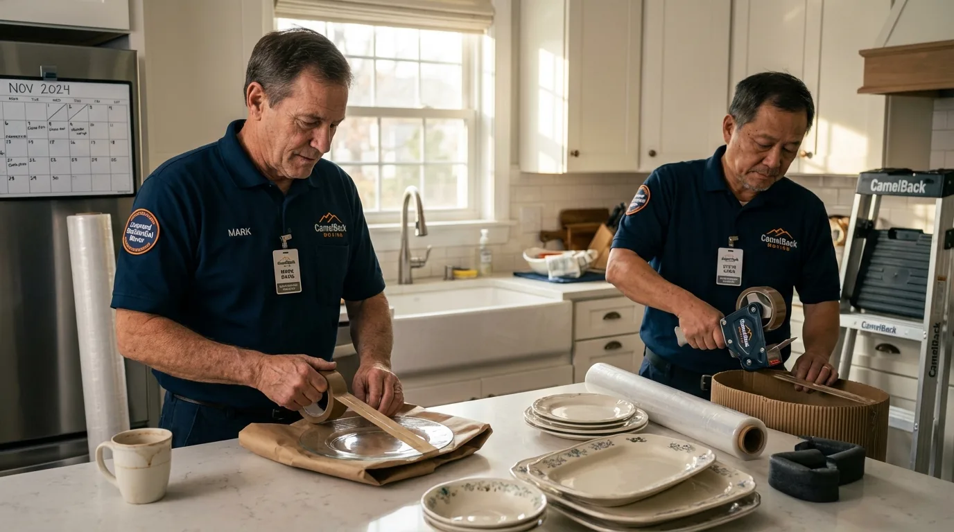 Professional crew packing kitchen dishware in East Liverpool, OH